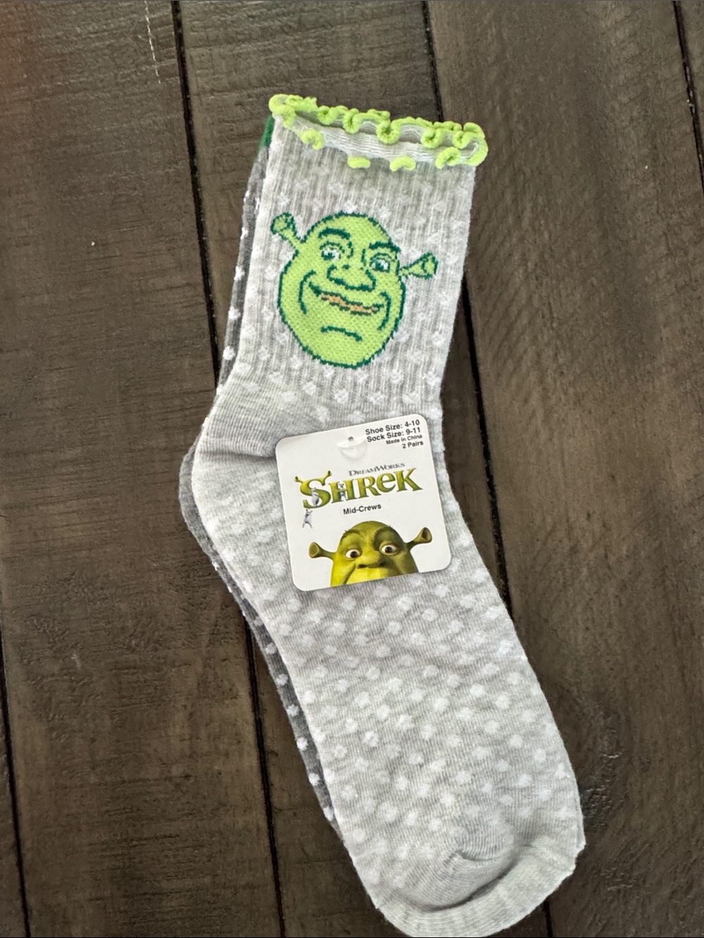 DreamWorks Shrek Women's Gray Mid-Crew Socks with Neon Green Accent